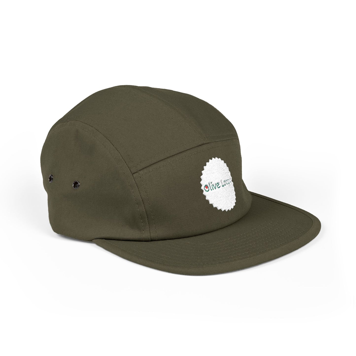 Olive Loops: Logo Embroidered 5 Panel Cap