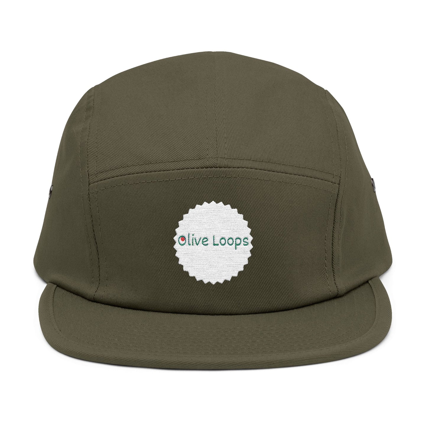 Olive Loops: Logo Embroidered 5 Panel Cap